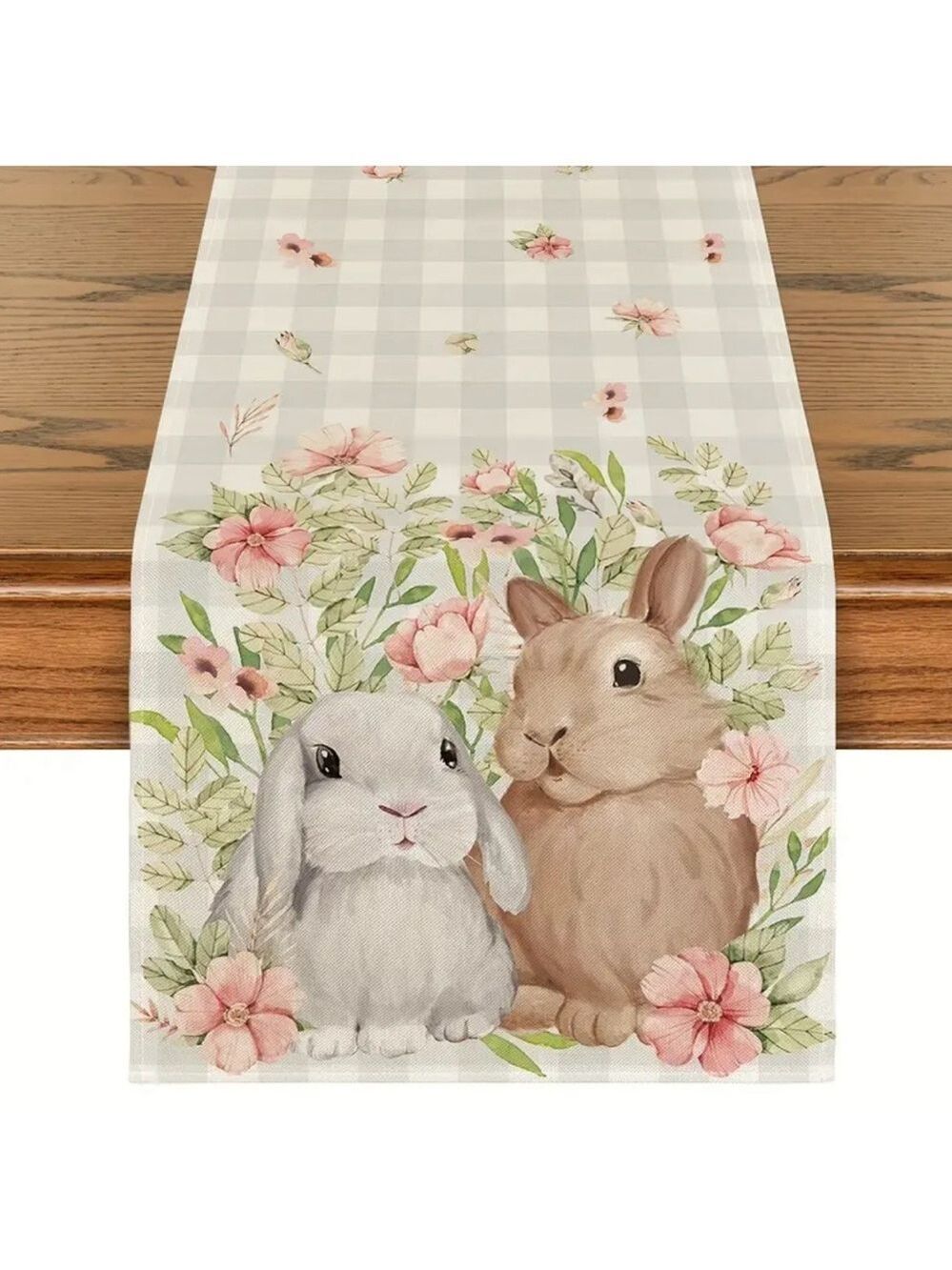 Easter Bunny Floral Pattern Table Runner, 13x72